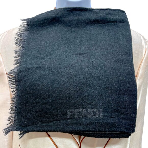 Vintage Fendi Scarf for Men/Women Riversable 62"x13" Black/Gray Fringed (19) - Picture 3 of 6